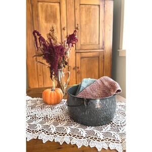 Vtg Halloween Candy Bowl Black Enamel Pot Dark Academia Centerpiece Enamelware
